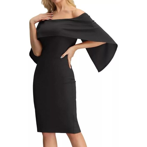 Grace Karin Dresses & Skirts - GRACE KARIN Womens S Off Shoulder Batwing Cape Knee Length Dress Black New